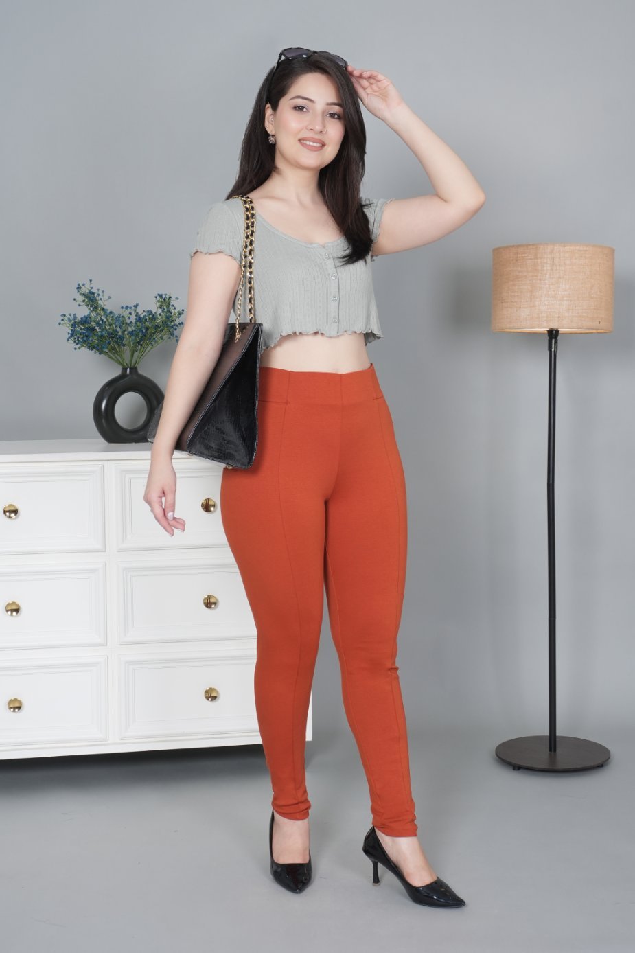 Rust stretchable biowash USA HQ cotton jegging pant with superior elastic belt. - Milano jegging pants