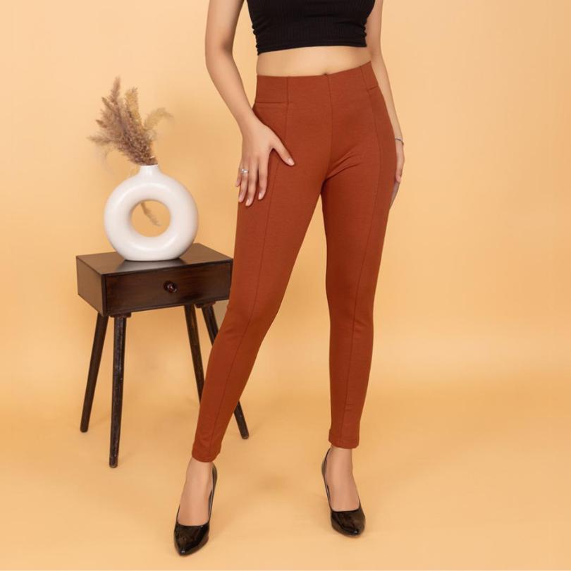 Rust stretchable biowash USA HQ cotton jegging pant with superior elastic belt. - Milano jegging pants