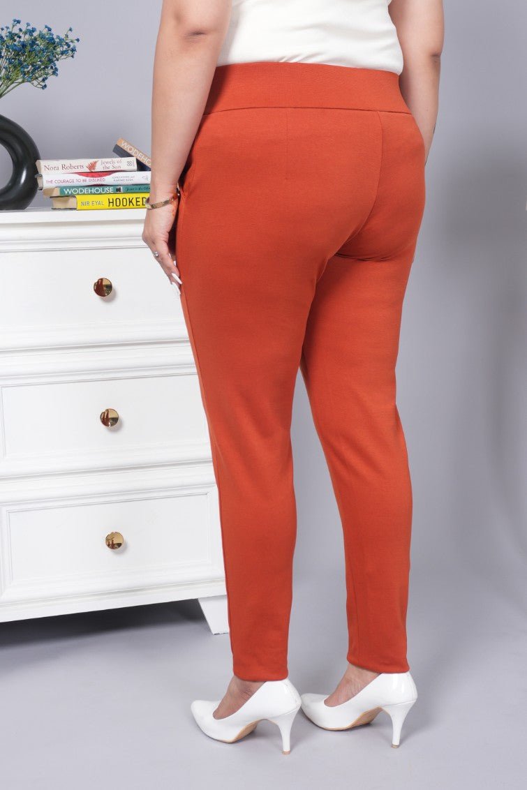 Rust stretchable biowash USA HQ cotton premium jegging pant with pockets & superior elastic belt. - Milano jegging pants with pcoket