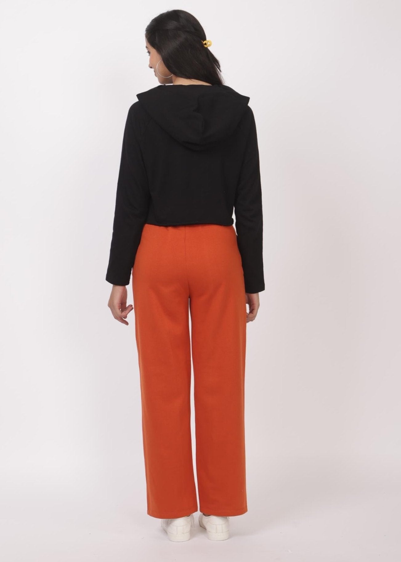 Rust stretchable biowash USA HQ winter fleece cotton flare pants with superior elastic belt. - Winter flare pant