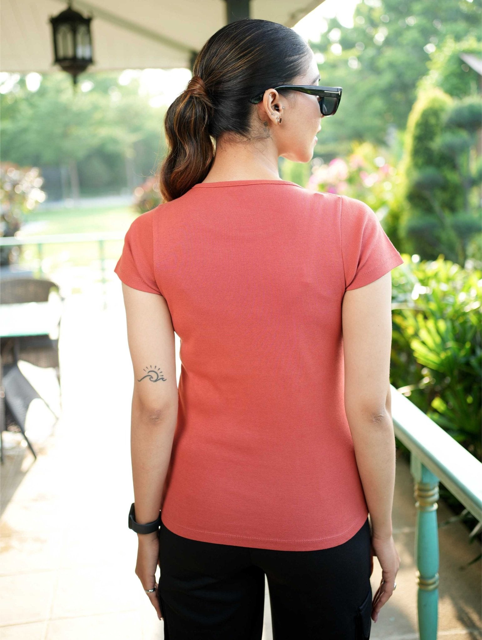 Rust Stretchable Rib T Shirt [ 100% USA HQ Cotton, 280 GSM non transparent fabric ] - Rib t shirt
