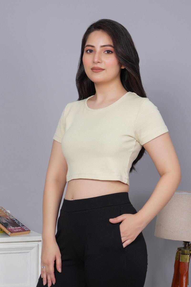 Sage green Rib Crop T Shirt [ 100% USA HQ Cotton, 280 GSM non transparent fabric ] - Rib crop t shirt