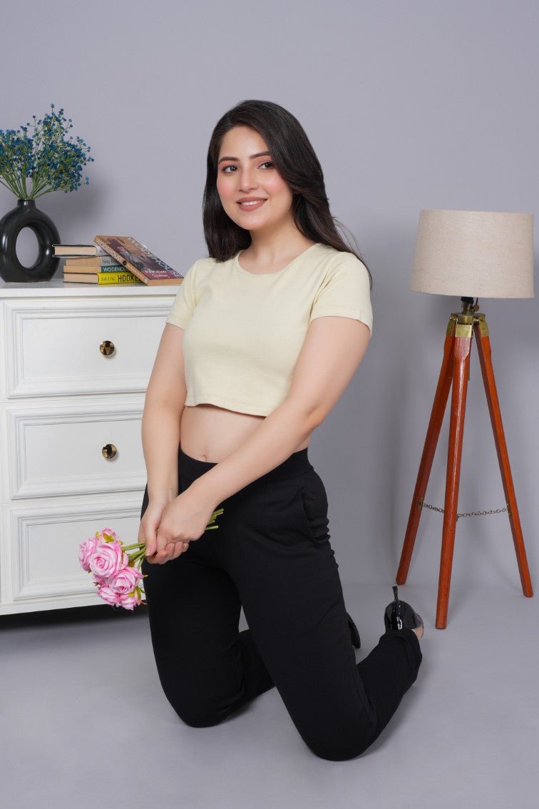 Sage green Rib Crop T Shirt [ 100% USA HQ Cotton, 280 GSM non transparent fabric ] - Rib crop t shirt