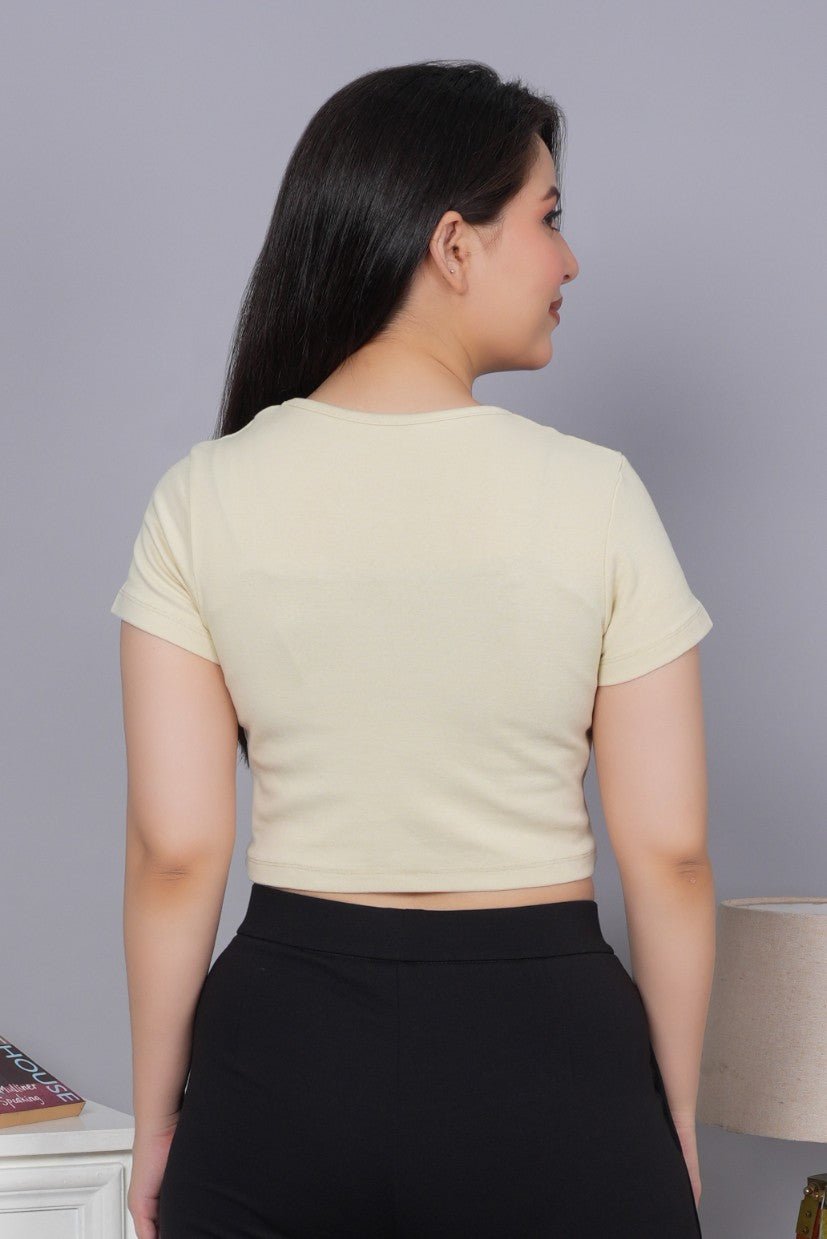 Sage green Rib Crop T Shirt [ 100% USA HQ Cotton, 280 GSM non transparent fabric ] - Rib crop t shirt