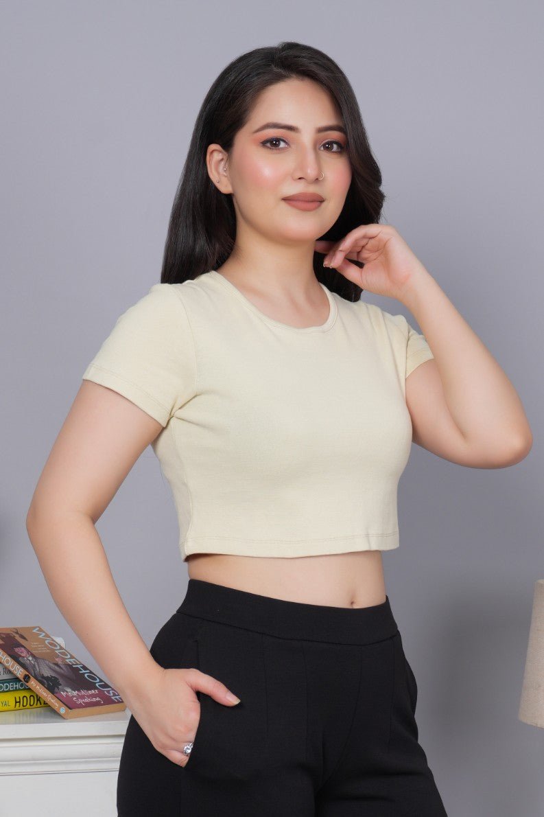 Sage green Rib Crop T Shirt [ 100% USA HQ Cotton, 280 GSM non transparent fabric ] - Rib crop t shirt