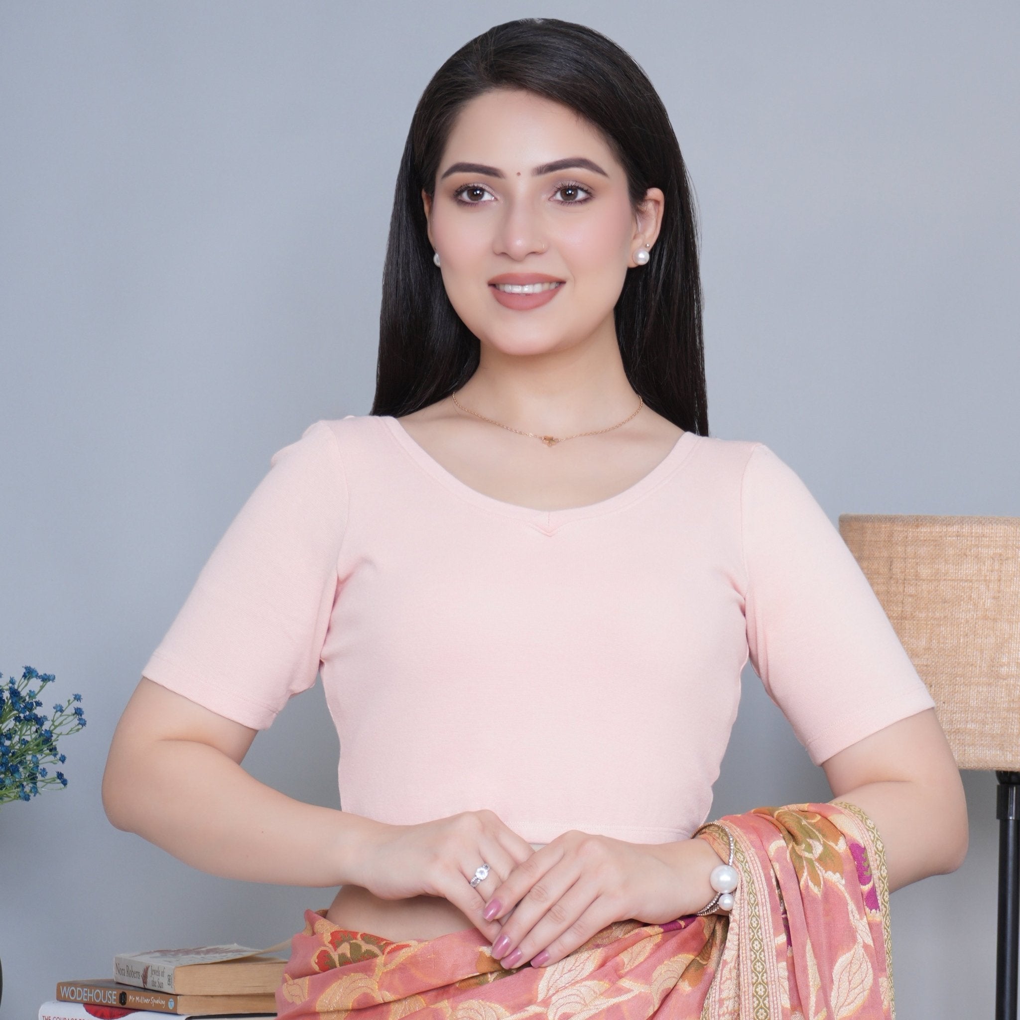 Salmon Pink Rib Blouse [ 100% USA HQ Cotton, 280 GSM non transparent fabric ] - Rib blouse