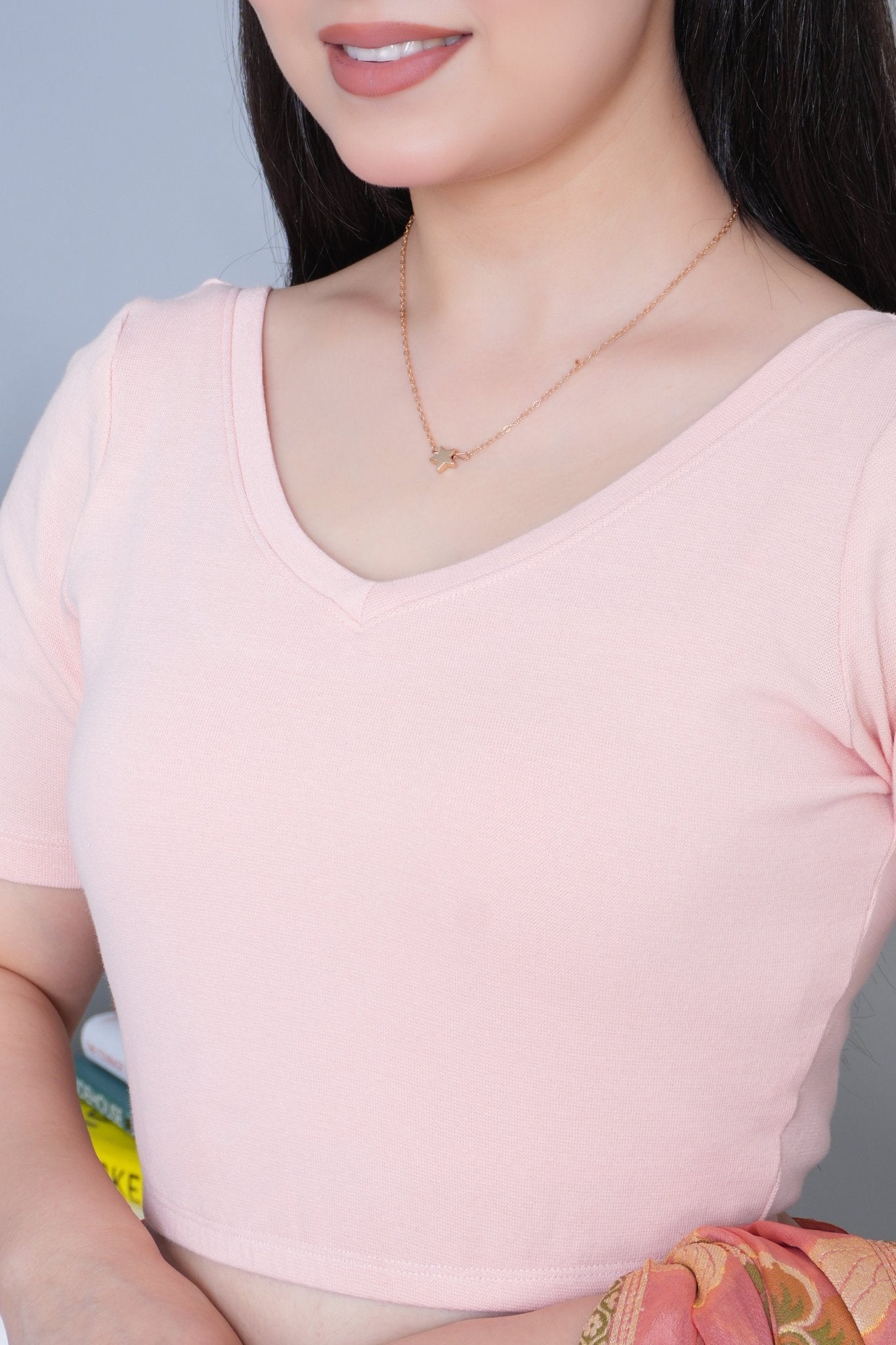 Salmon Pink Rib Blouse [ 100% USA HQ Cotton, 280 GSM non transparent fabric ] - Rib blouse
