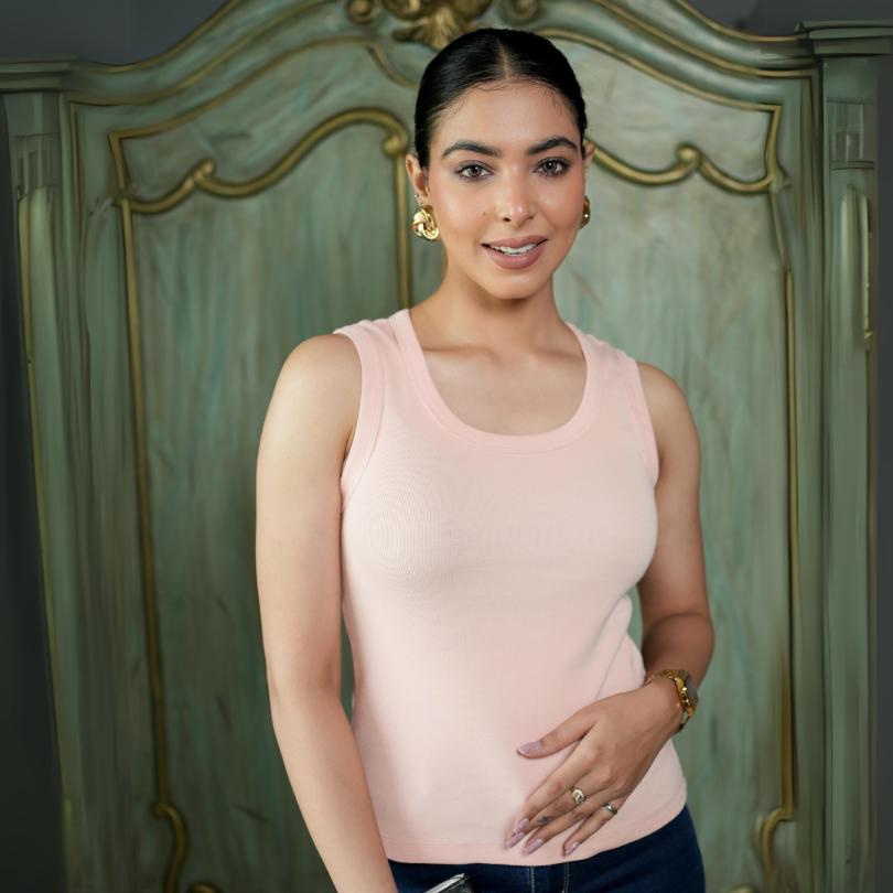 Pink Rib Top Salmon Pink rib top for women