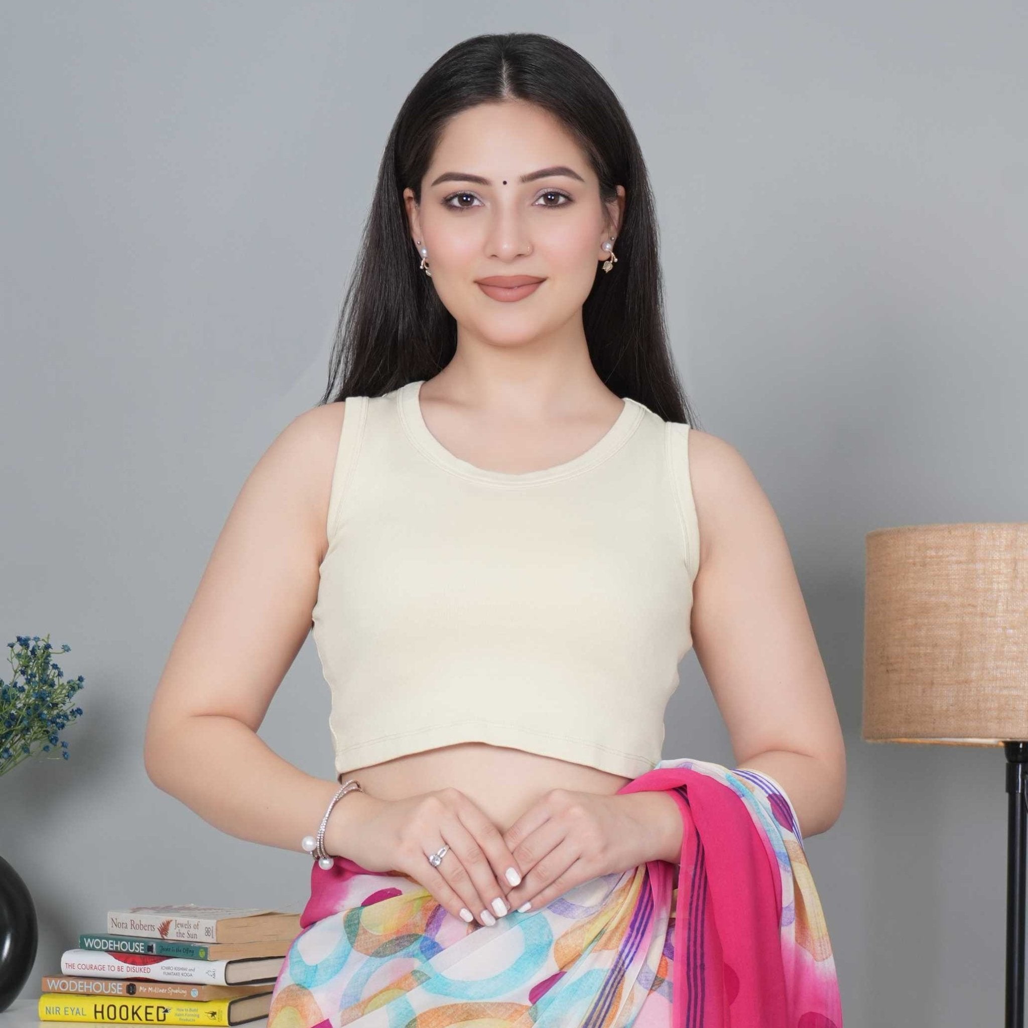 Sand Rib Crop Blouse [ 100% USA HQ Cotton, 280 GSM non transparent fabric ] - Rib crop blouse