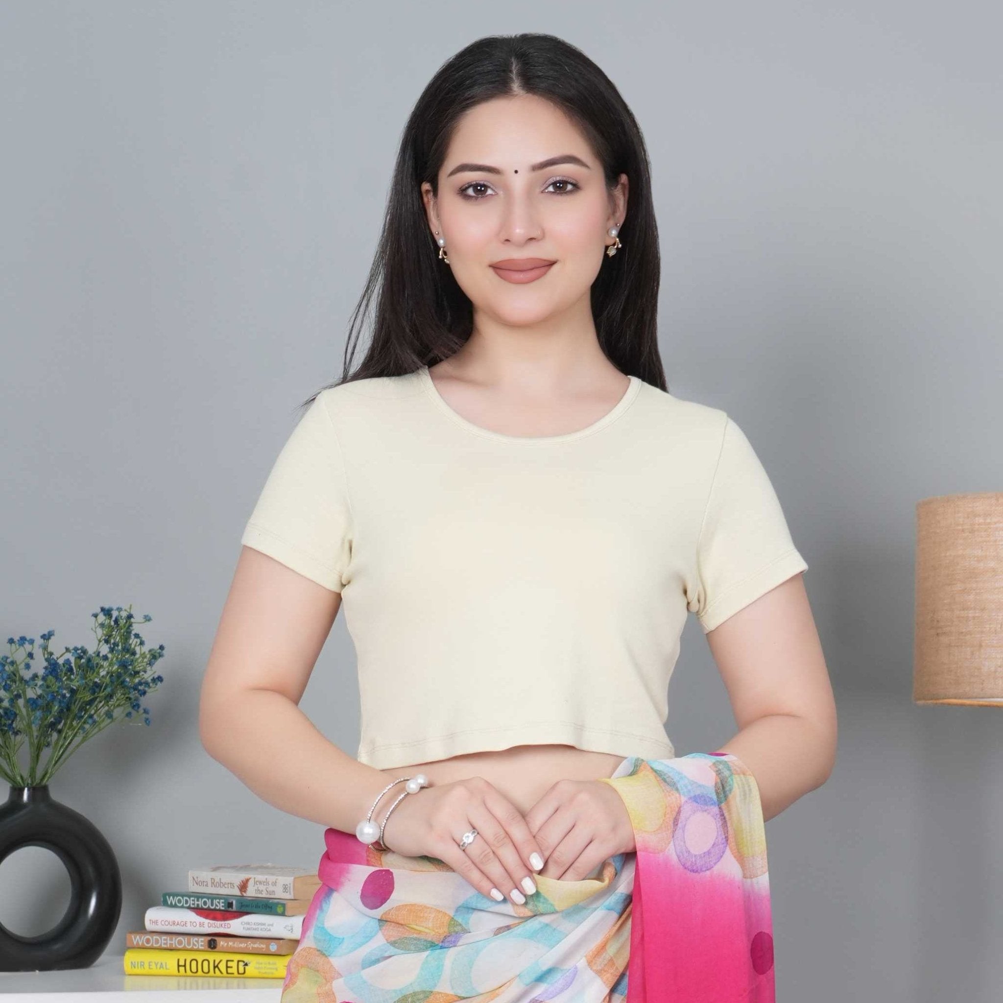 Sand Rib Crop Tshirt Blouse [ 100% USA HQ Cotton, 280 GSM non transparent fabric ] - Rib crop tshirt blouse