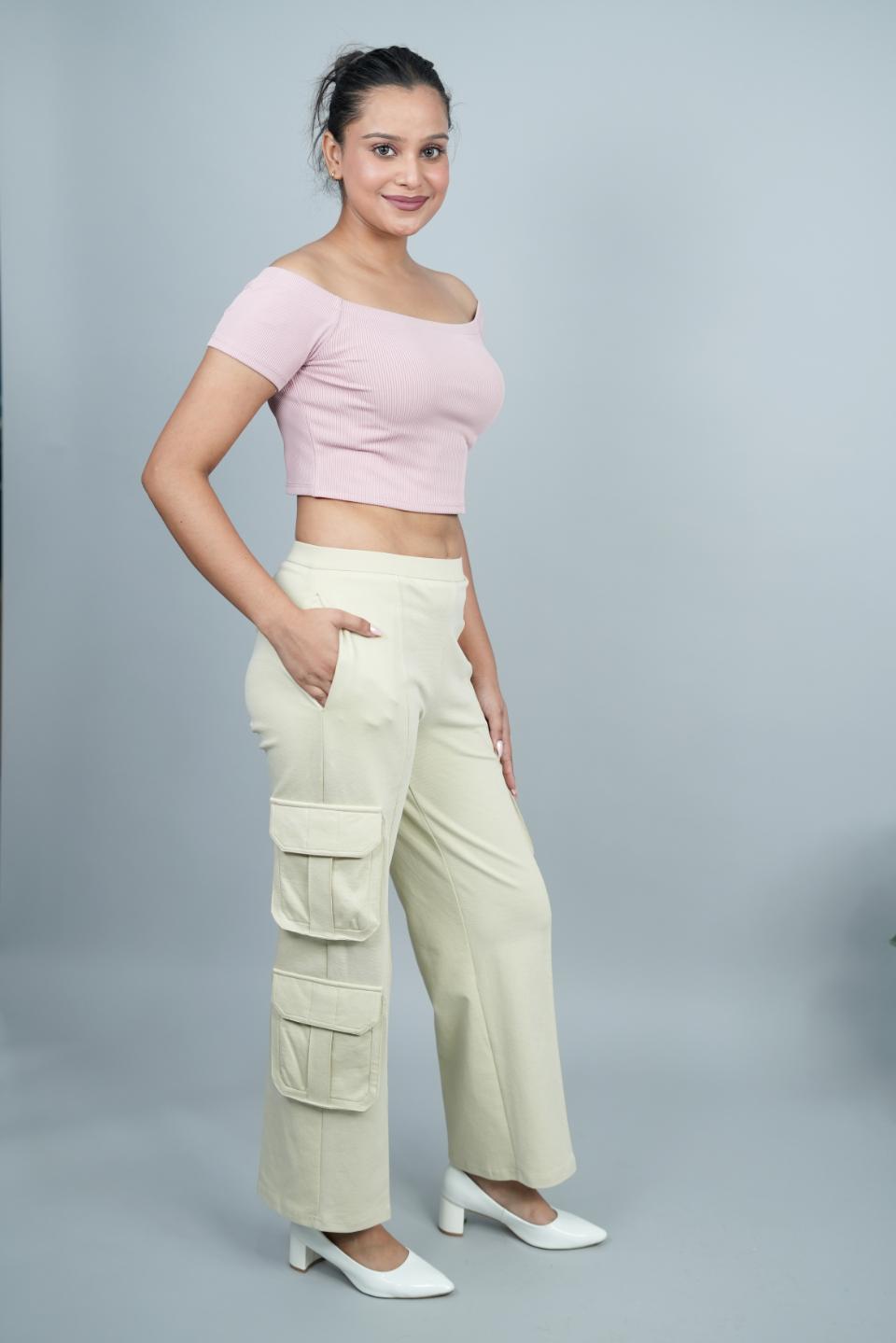 Sand cargo pants for women