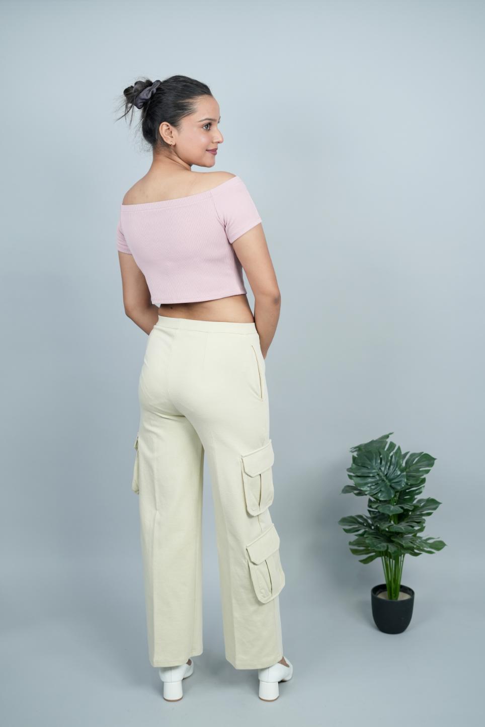 Sand cargo pants for women