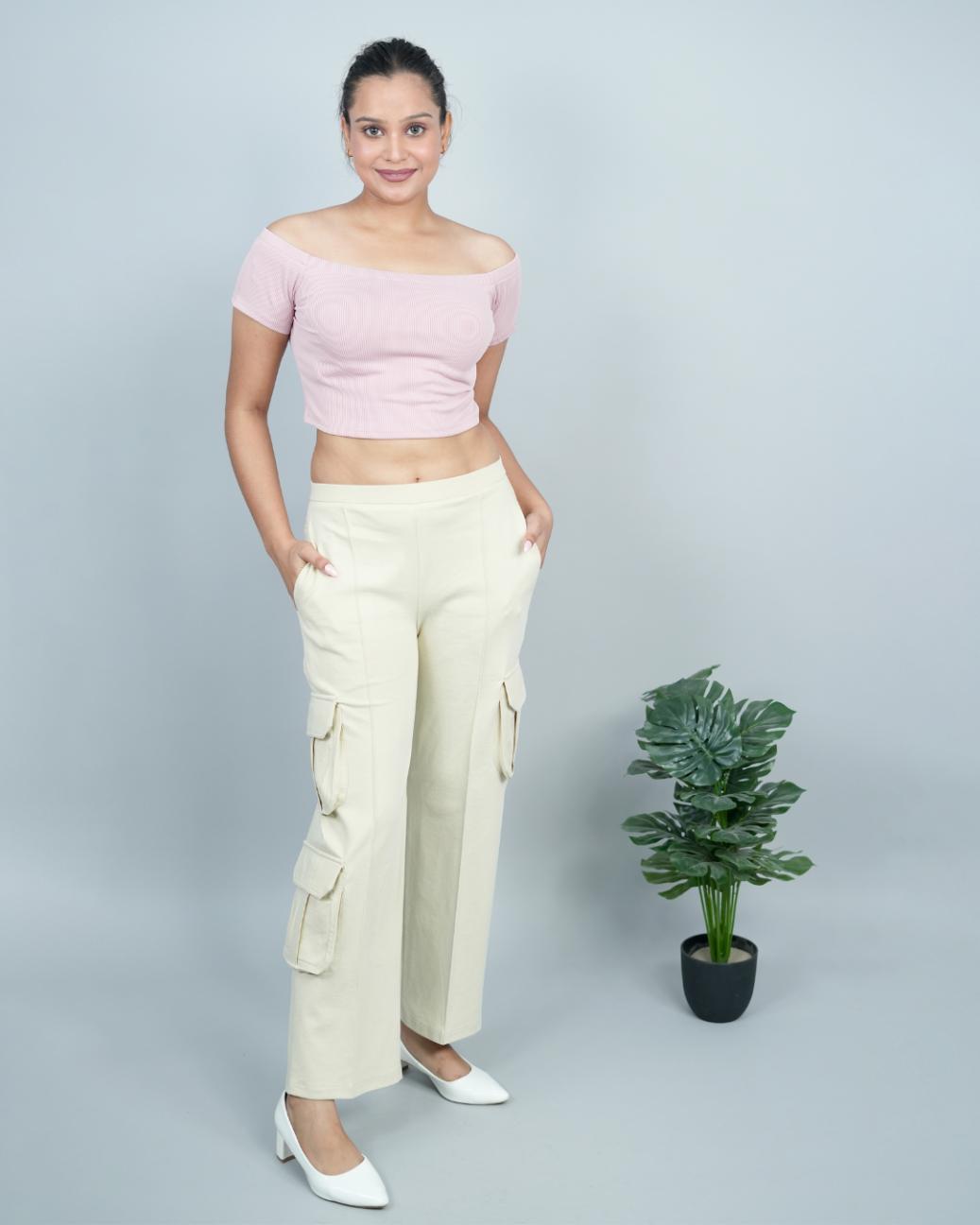 Sand cargo pants for women