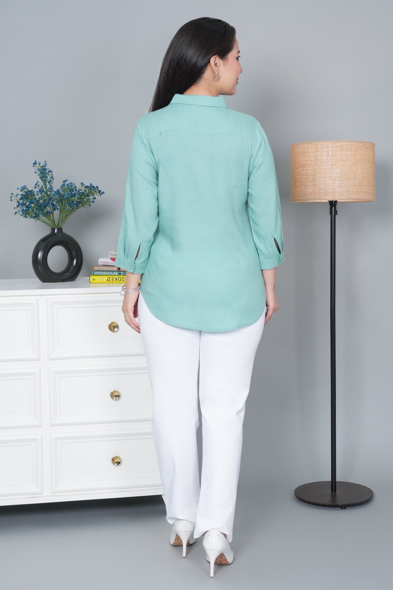 Sea green long hemline shirt [ 100% Rayon, Liva Certified ] - Long hemline shirt