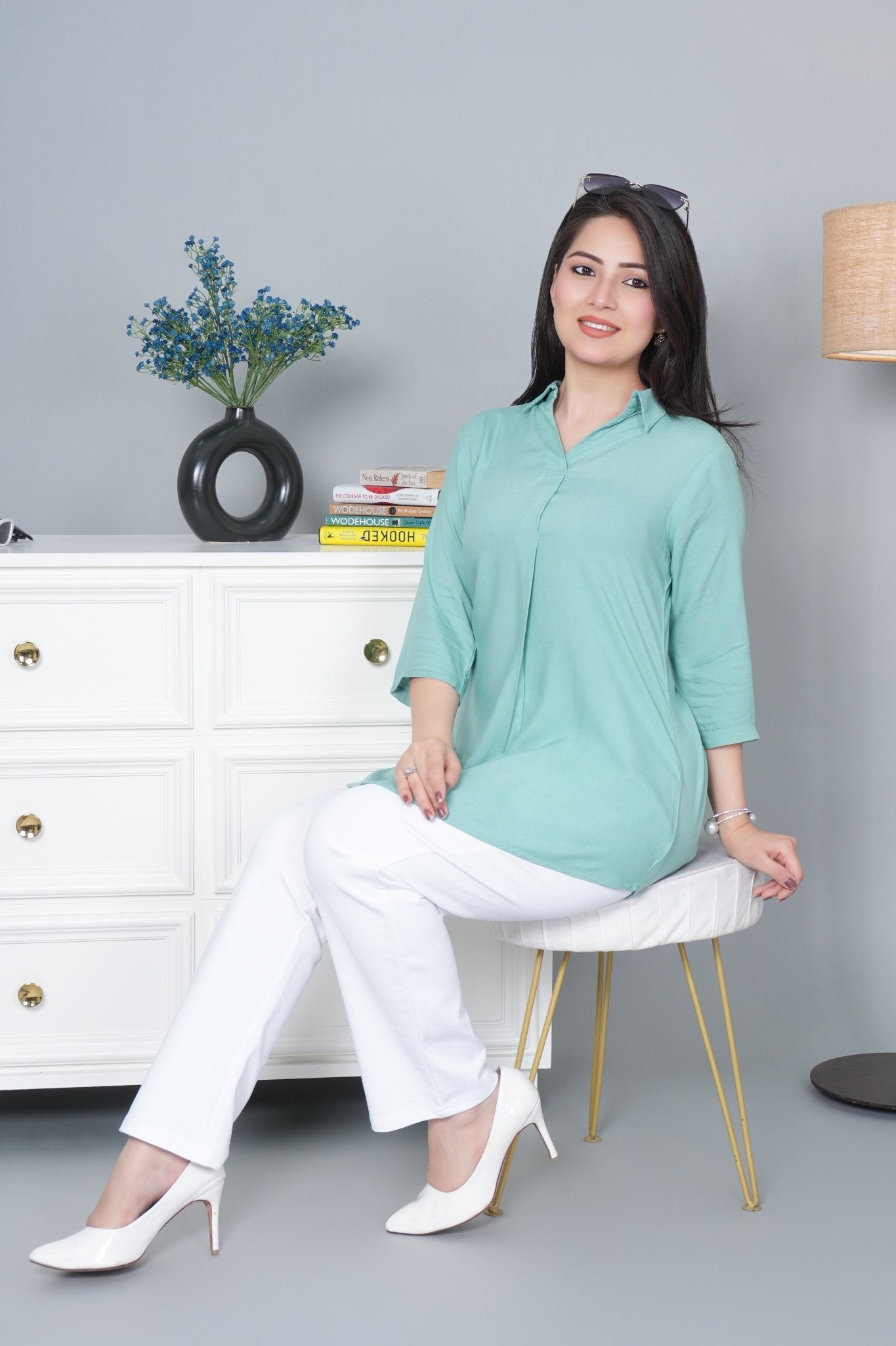 Sea green rayon flare top [ 100% Rayon, Liva Certified ] - Rayon flare top