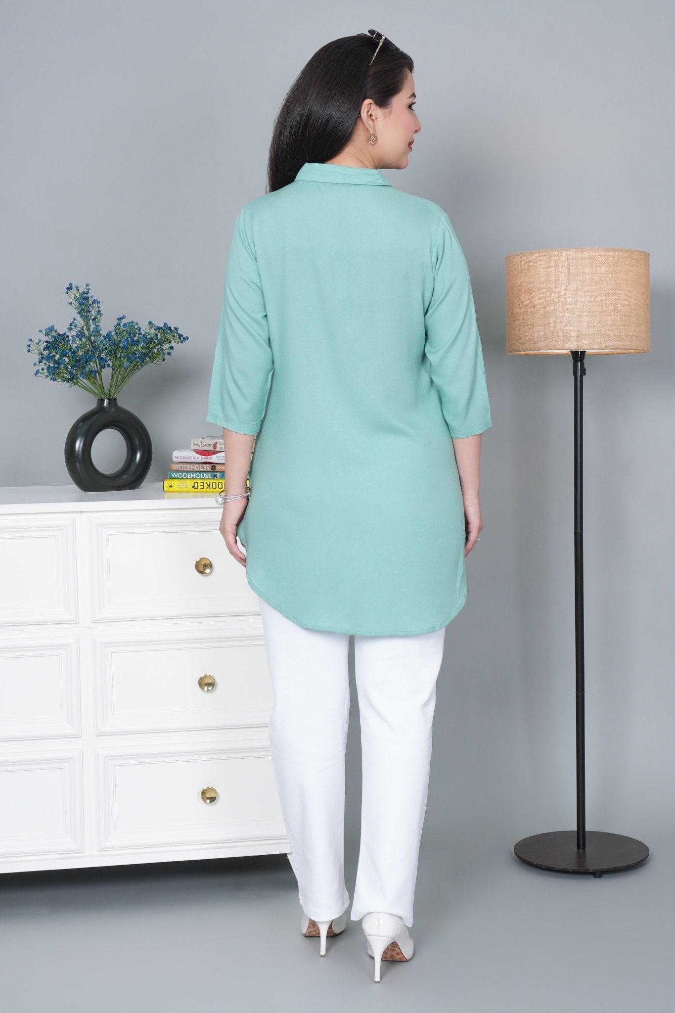 Sea green rayon flare top [ 100% Rayon, Liva Certified ] - Rayon flare top