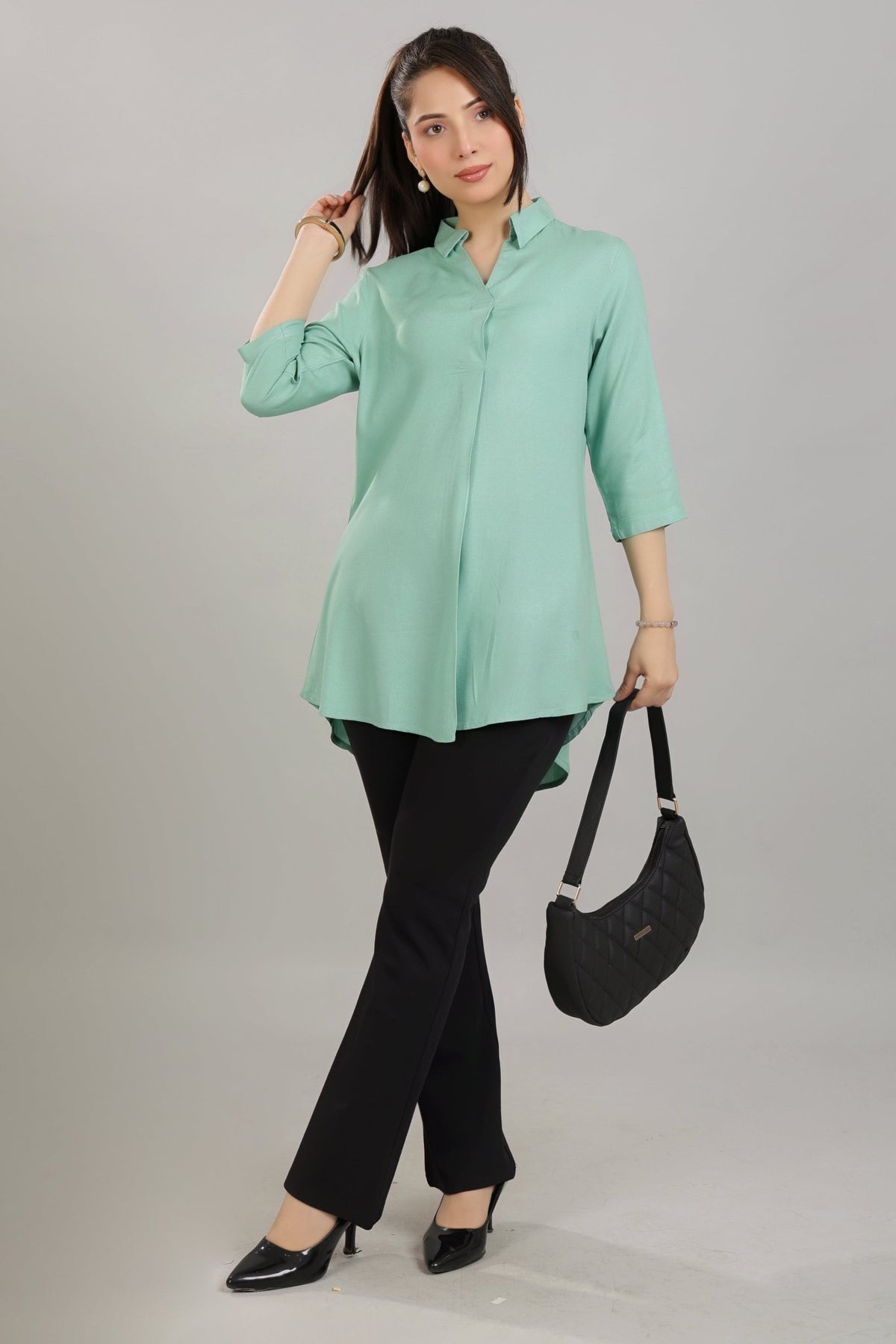 Sea green rayon flare top [ 100% Rayon, Liva Certified ] -Rayon flare top