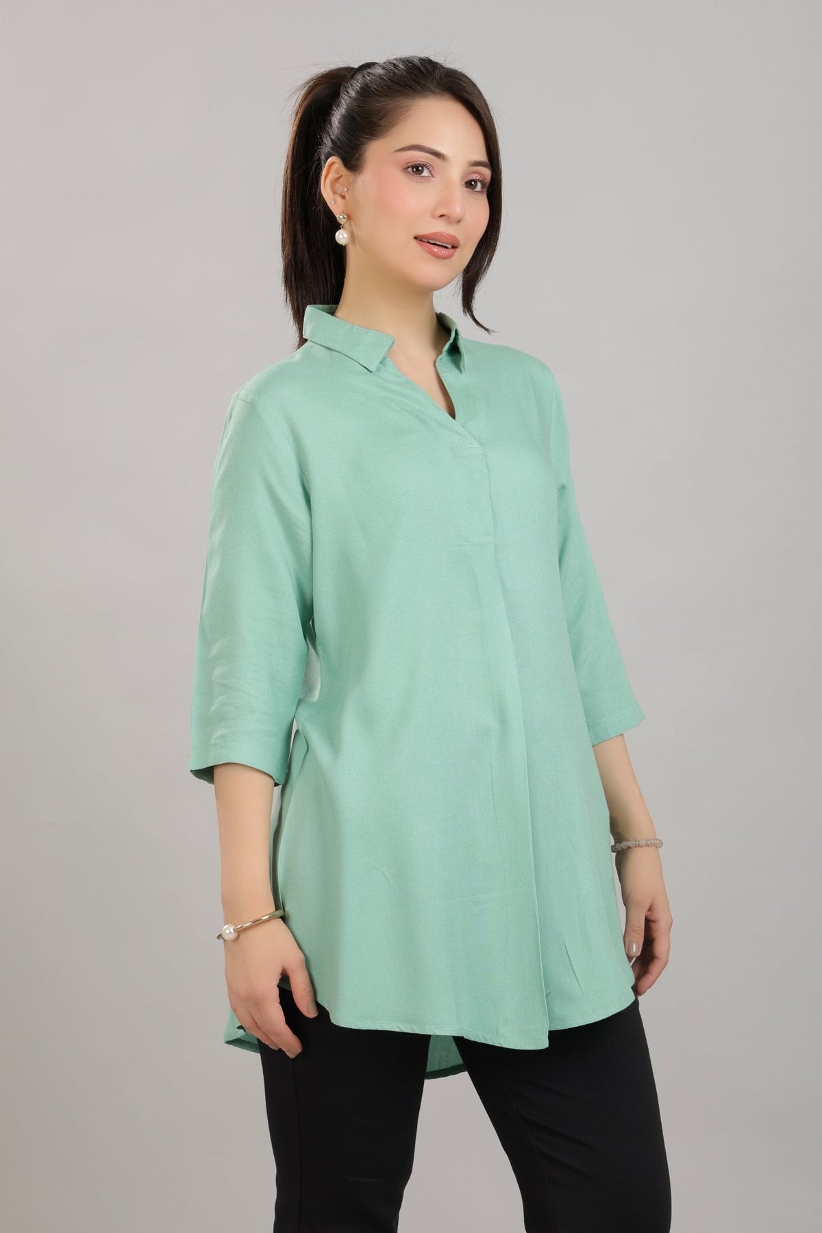Sea green rayon flare top [ 100% Rayon, Liva Certified ] -Rayon flare top