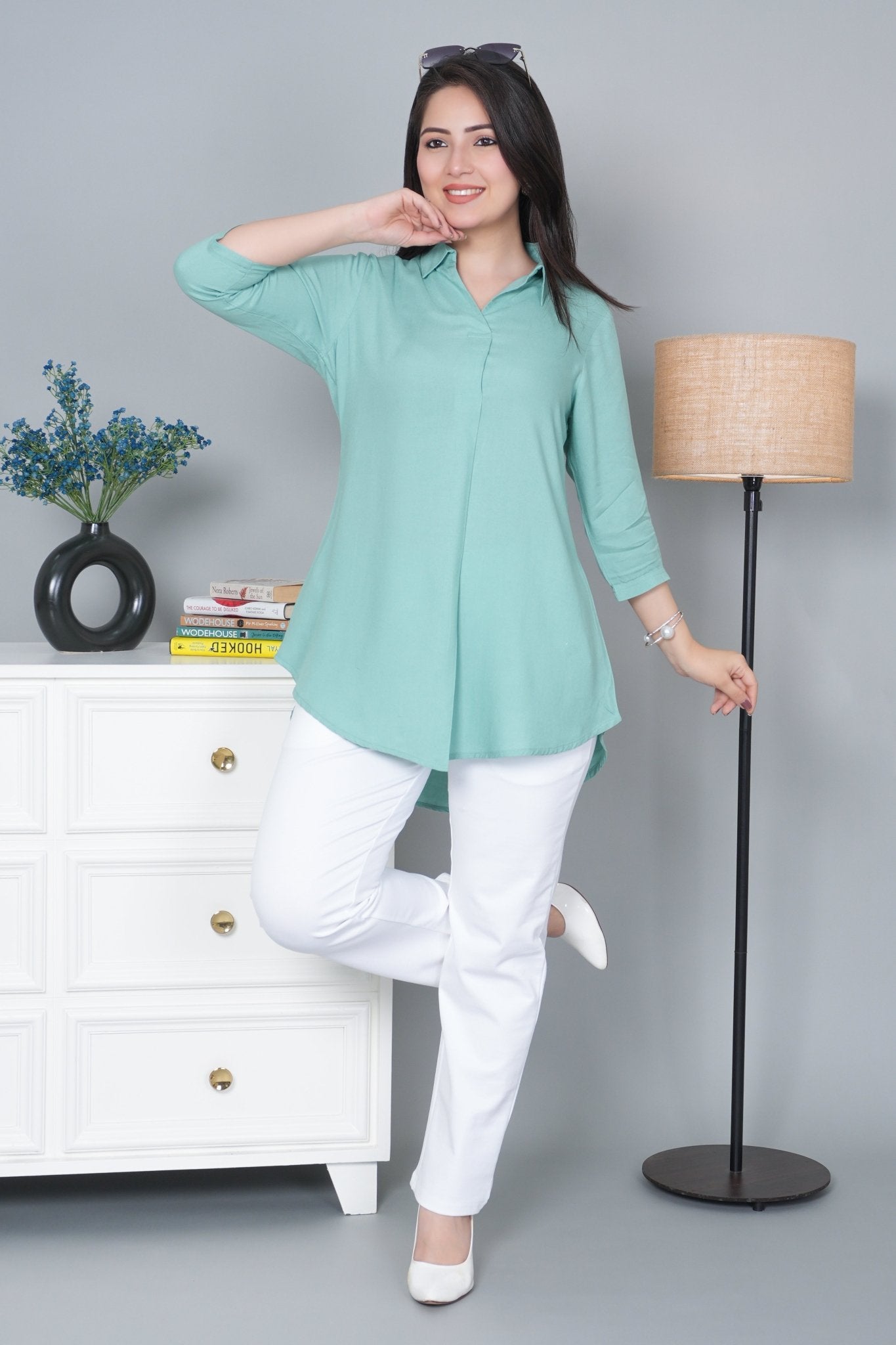 Sea green rayon flare top [ 100% Rayon, Liva Certified ] - Rayon flare top