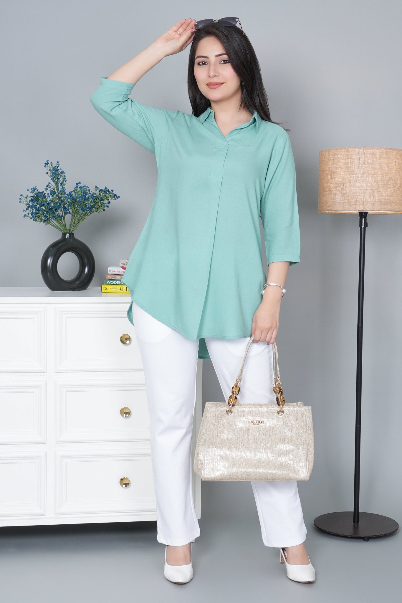 Sea green rayon flare top [ 100% Rayon, Liva Certified ] - Rayon flare top