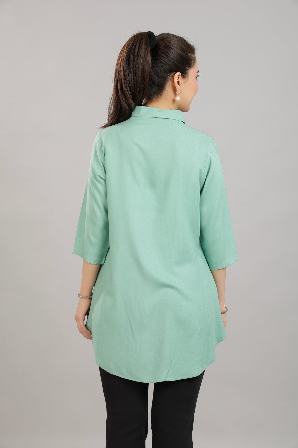 Sea green rayon flare top [ 100% Rayon, Liva Certified ] -Rayon flare top
