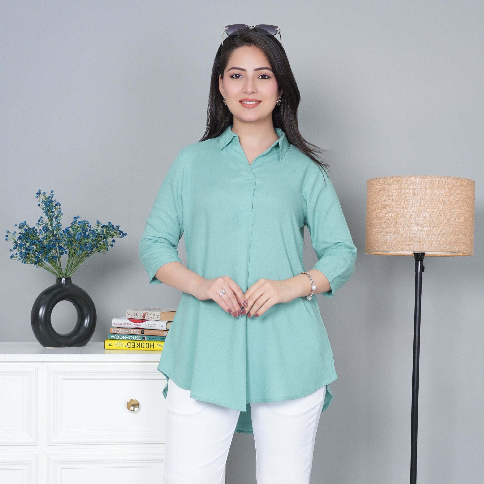 Sea green rayon flare top [ 100% Rayon, Liva Certified ] - Rayon flare top