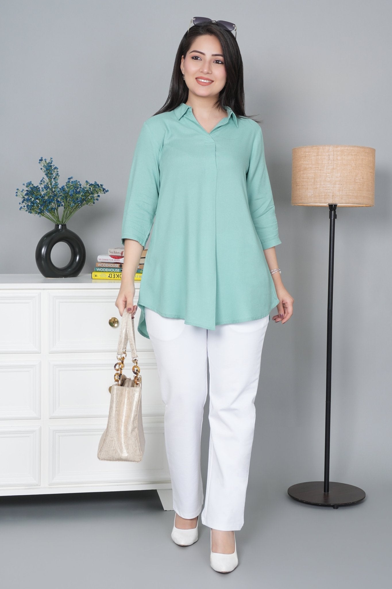 Sea green rayon flare top [ 100% Rayon, Liva Certified ] - Rayon flare top