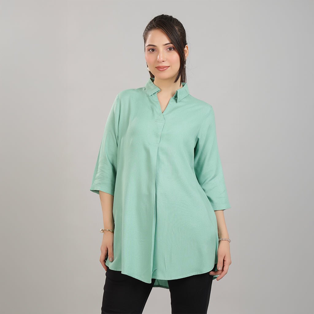 Sea green rayon flare top [ 100% Rayon, Liva Certified ] -Rayon flare top