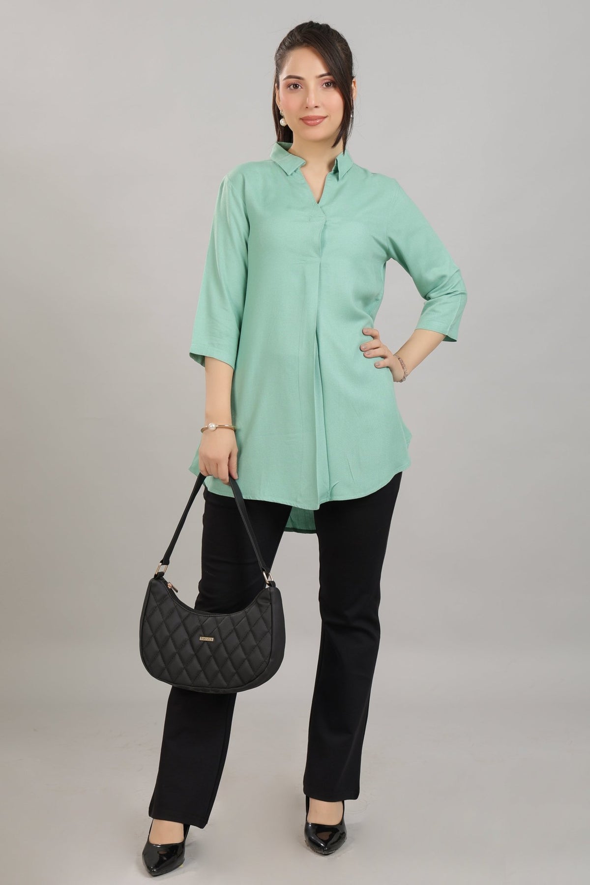 Sea green rayon flare top [ 100% Rayon, Liva Certified ] -Rayon flare top