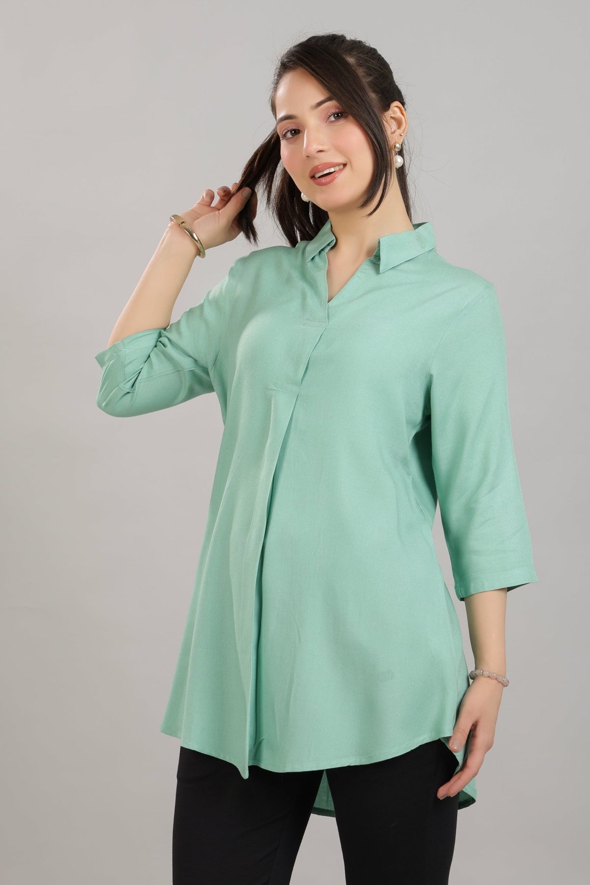 Sea green rayon flare top [ 100% Rayon, Liva Certified ] -Rayon flare top