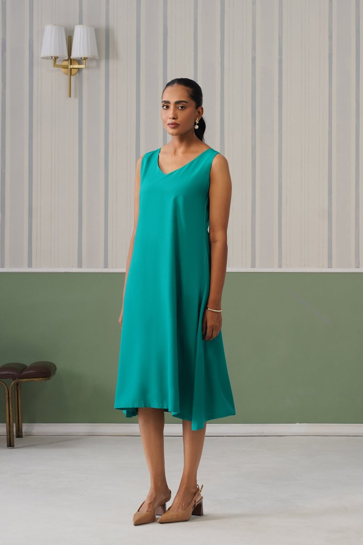 Sea Green rayon line dress with pocket [ Premium 100% Rayon, Liva Certified ] -Rayon line dress with pocket