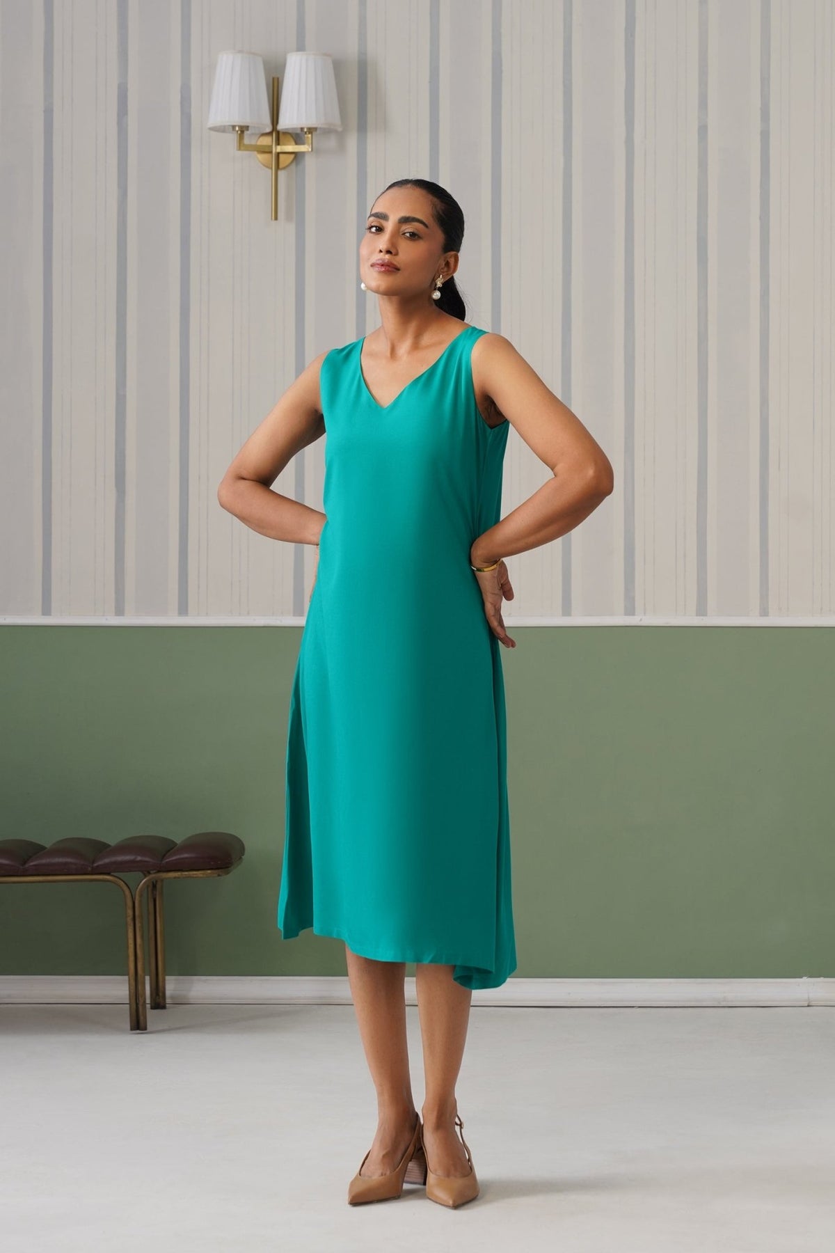 Sea Green rayon line dress with pocket [ Premium 100% Rayon, Liva Certified ] -Rayon line dress with pocket