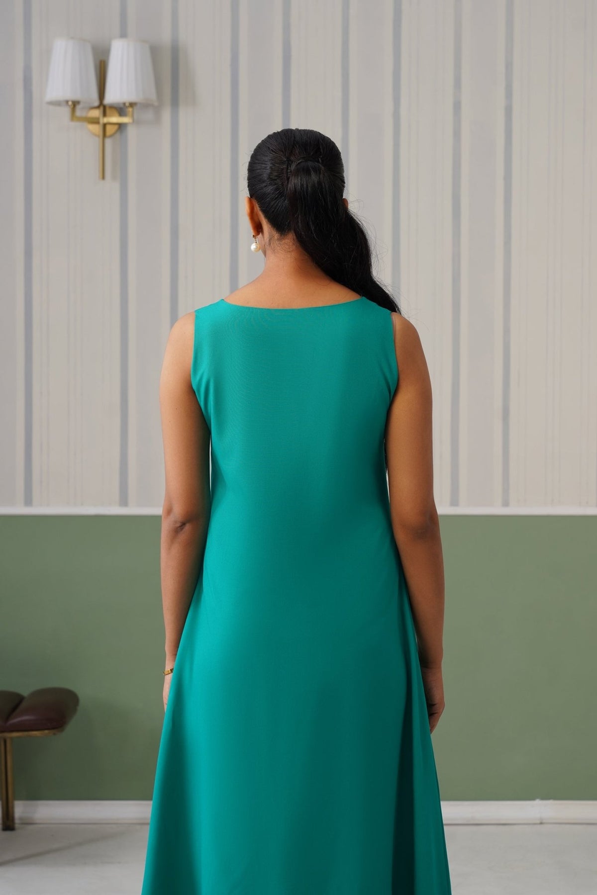 Sea Green rayon line dress with pocket [ Premium 100% Rayon, Liva Certified ] -Rayon line dress with pocket