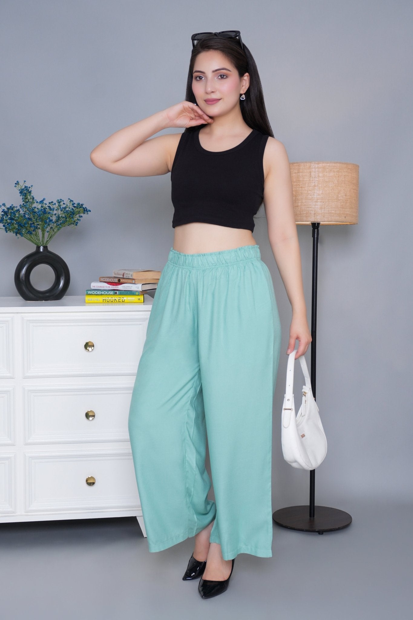 Sea green rayon palazzo [ 100% Rayon, Liva Certified ] - Palazzo