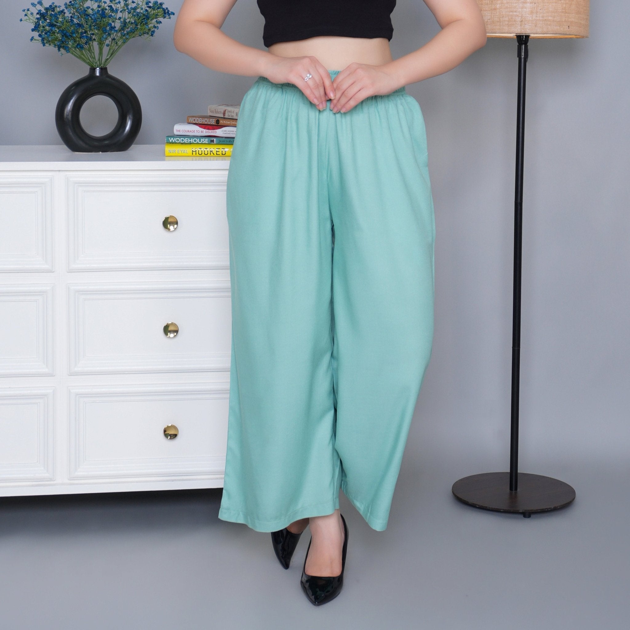 Sea green rayon palazzo [ 100% Rayon, Liva Certified ] - Palazzo