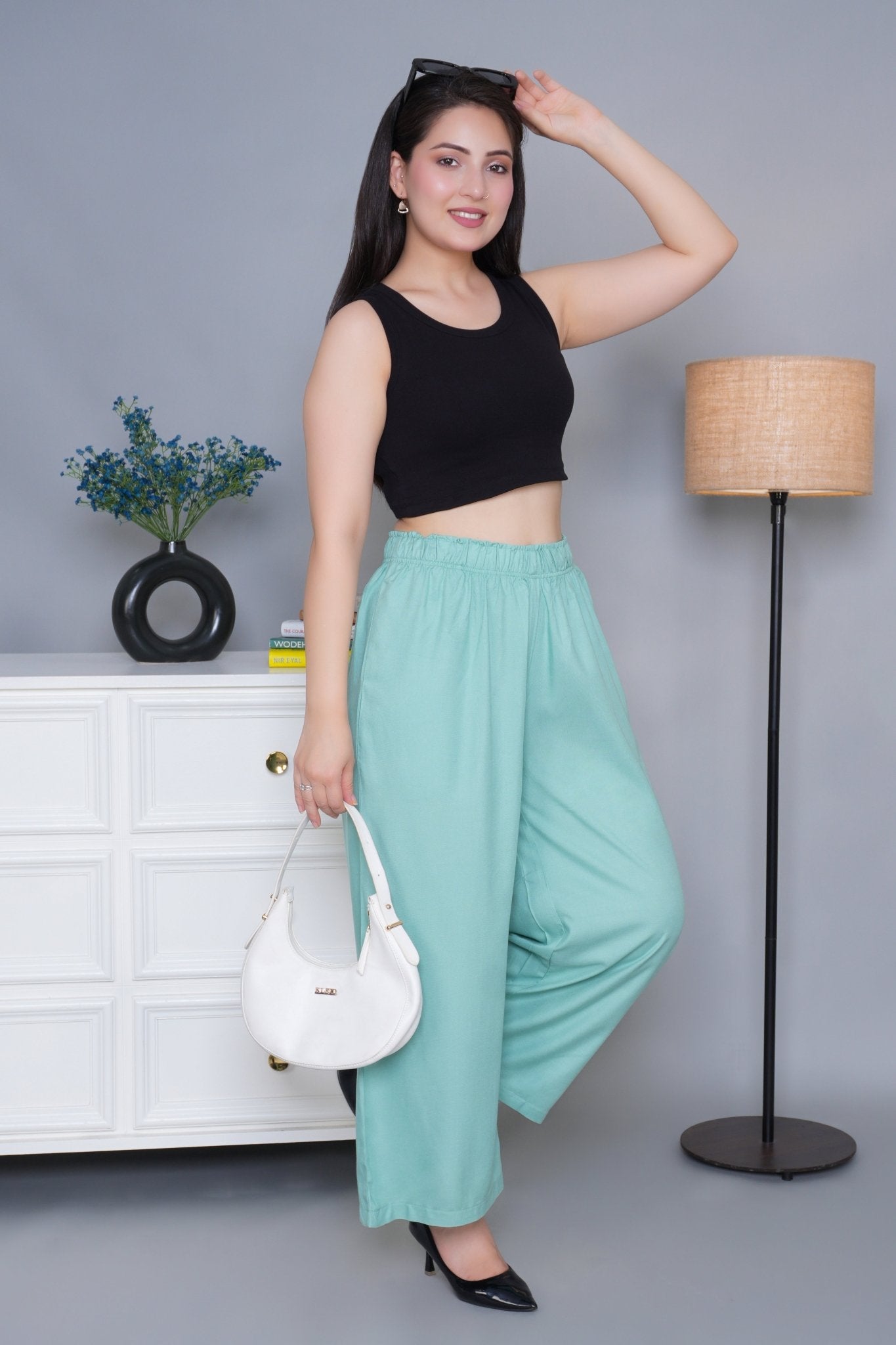 Sea green rayon palazzo [ 100% Rayon, Liva Certified ] - Palazzo
