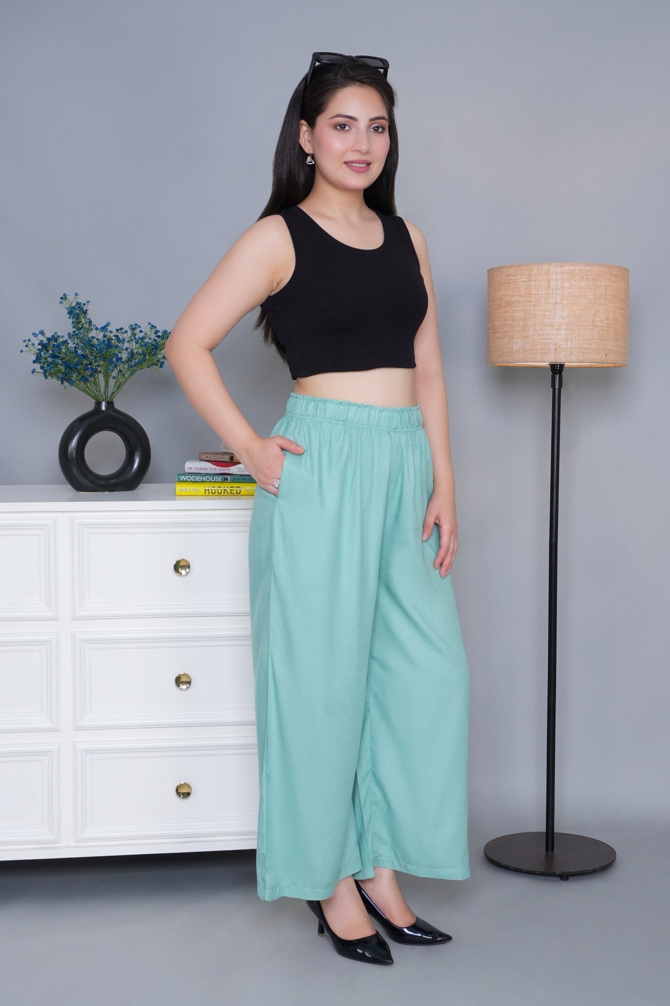 Sea green rayon palazzo [ 100% Rayon, Liva Certified ] - Palazzo