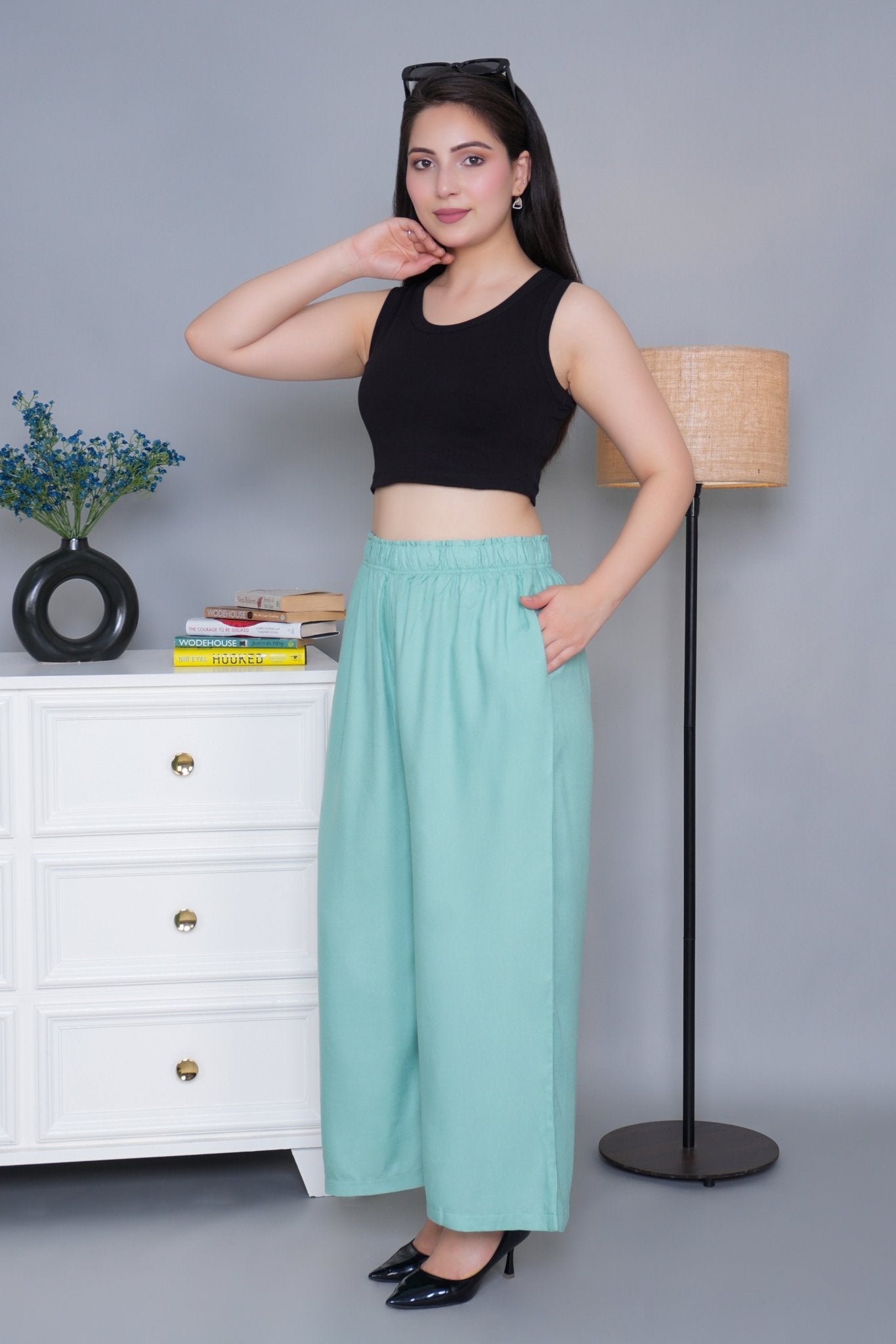 Sea green rayon palazzo [ 100% Rayon, Liva Certified ] - Palazzo