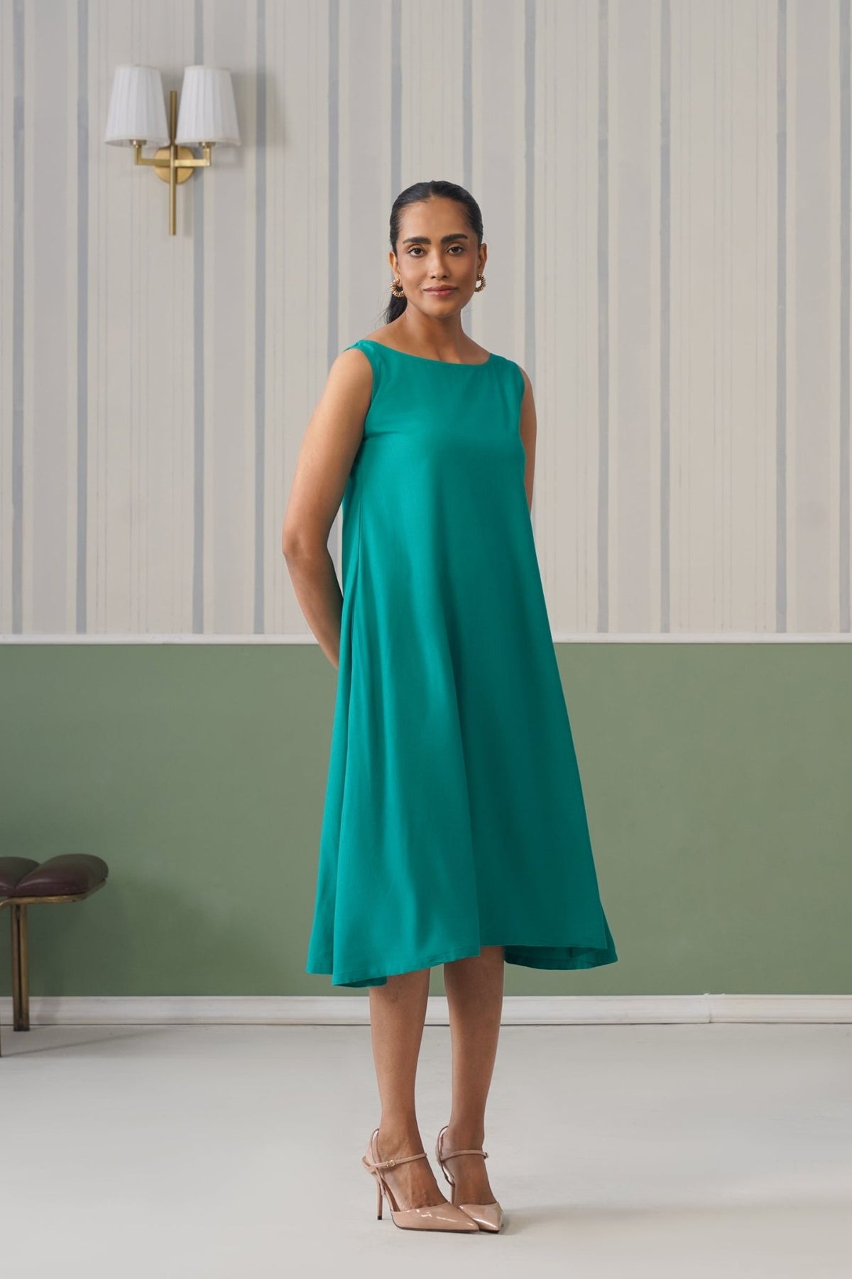 Seagreen rayon flare dress with pocket [ Premium 100% Rayon, Liva Certified ] -Rayon flare dress with pocket