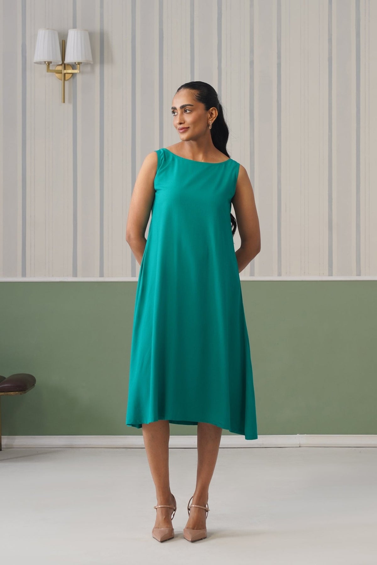 Seagreen rayon flare dress with pocket [ Premium 100% Rayon, Liva Certified ] -Rayon flare dress with pocket