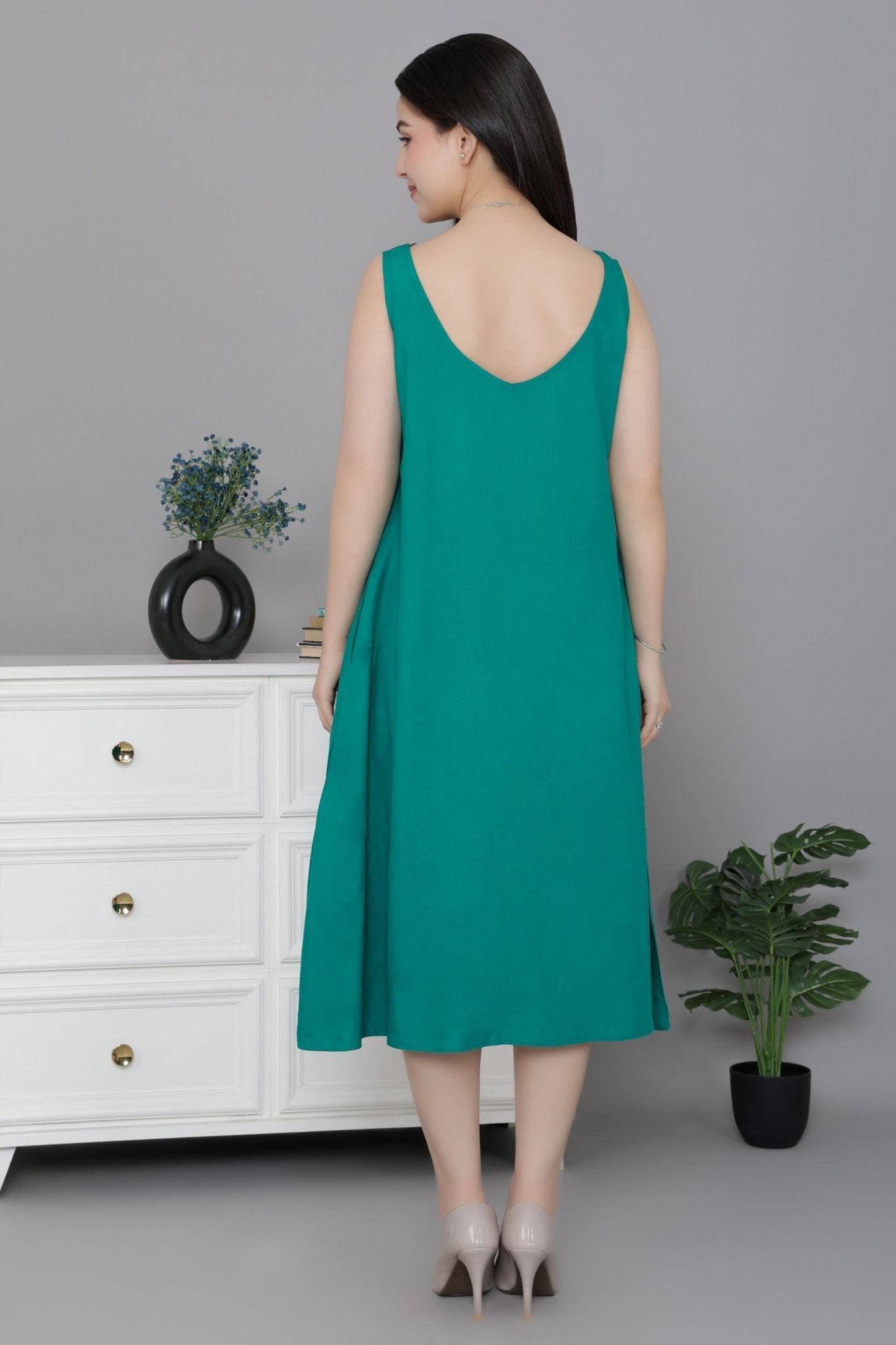 Seagreen rayon flare dress with pocket [ Premium 100% Rayon, Liva Certified ] -Rayon flare dress with pocket