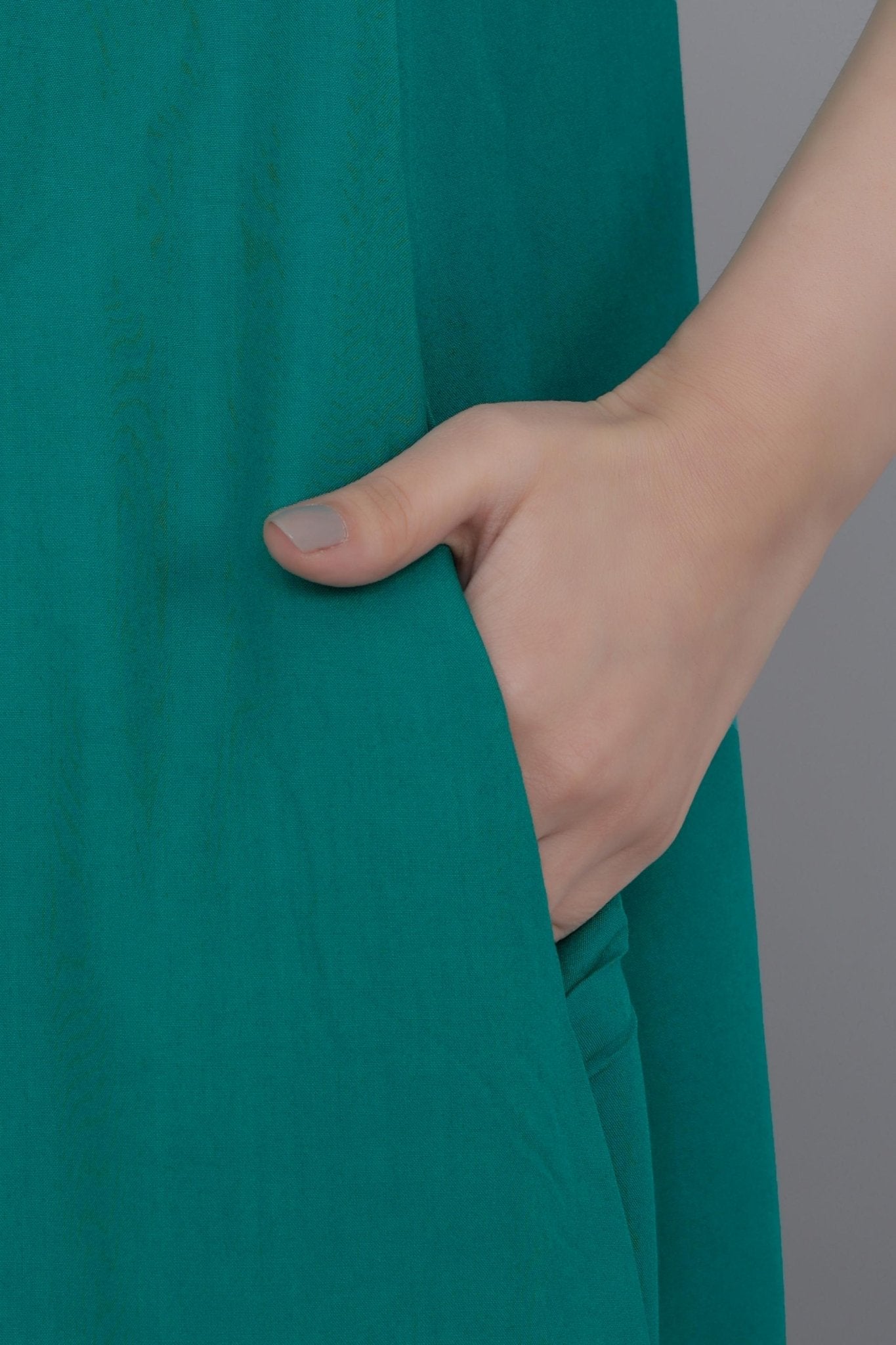 Seagreen rayon flare dress with pocket [ Premium 100% Rayon, Liva Certified ] -Rayon flare dress with pocket