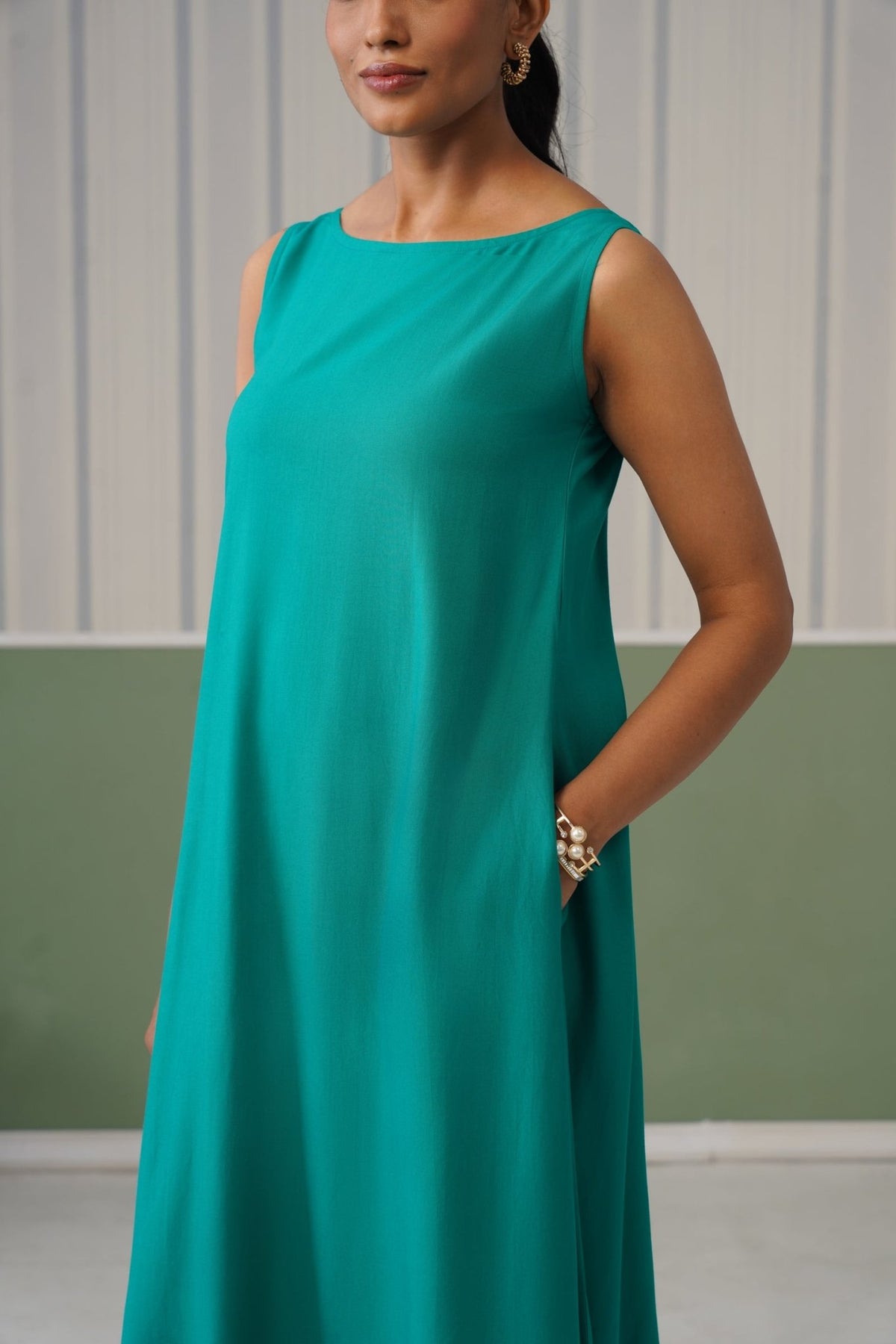 Seagreen rayon flare dress with pocket [ Premium 100% Rayon, Liva Certified ] -Rayon flare dress with pocket