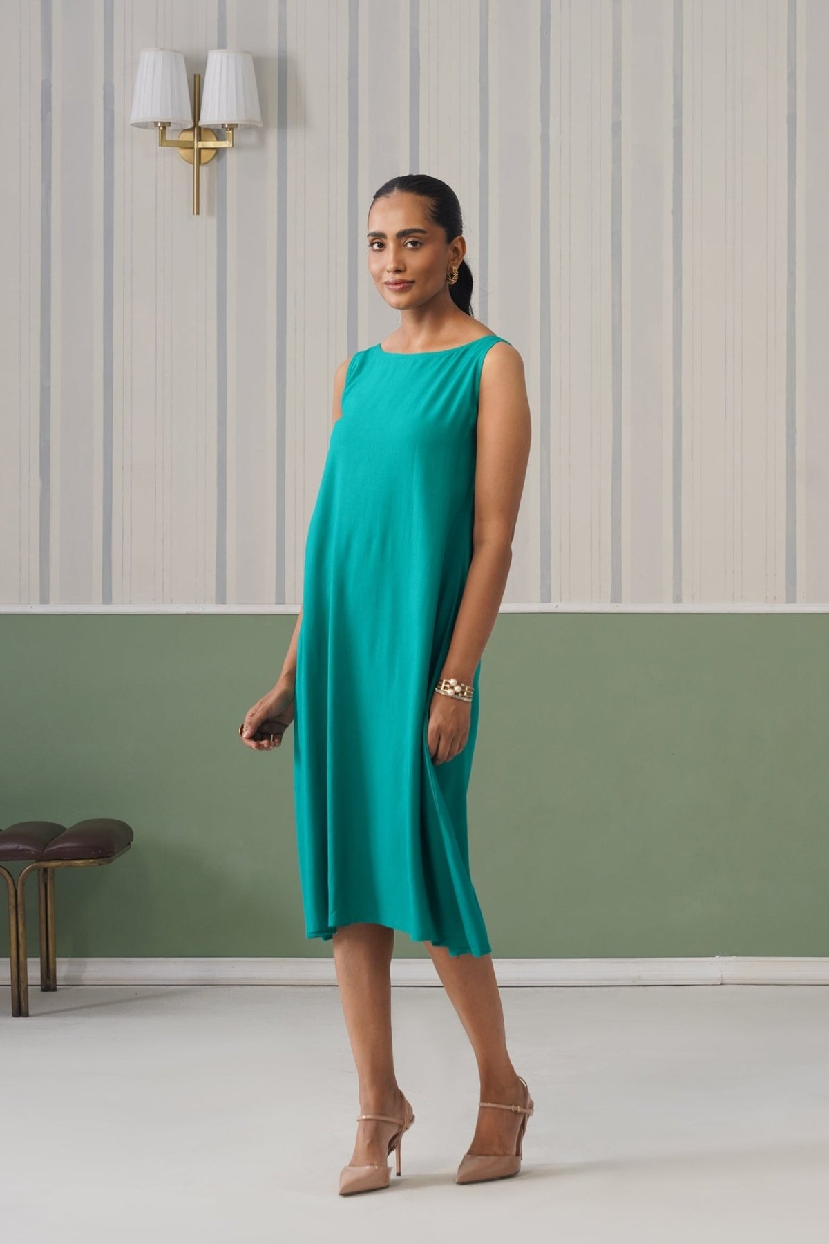 Seagreen rayon flare dress with pocket [ Premium 100% Rayon, Liva Certified ] -Rayon flare dress with pocket