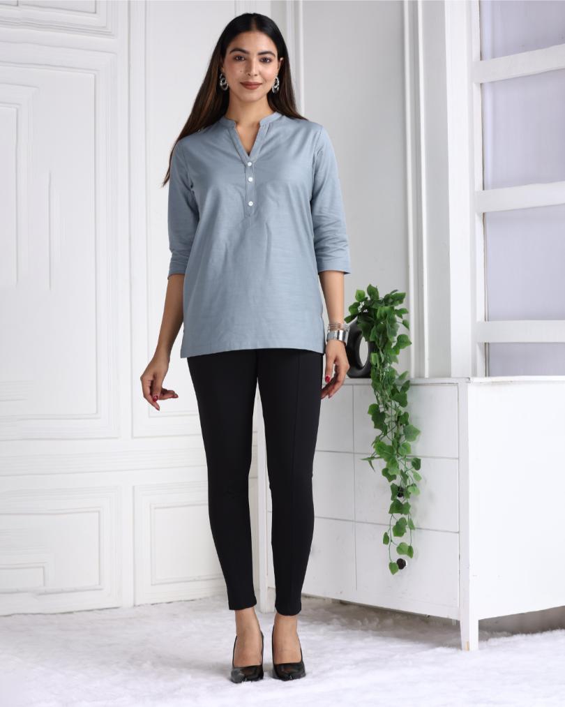 Shower Grey Cotton Linen Short Kurti - Short kurta