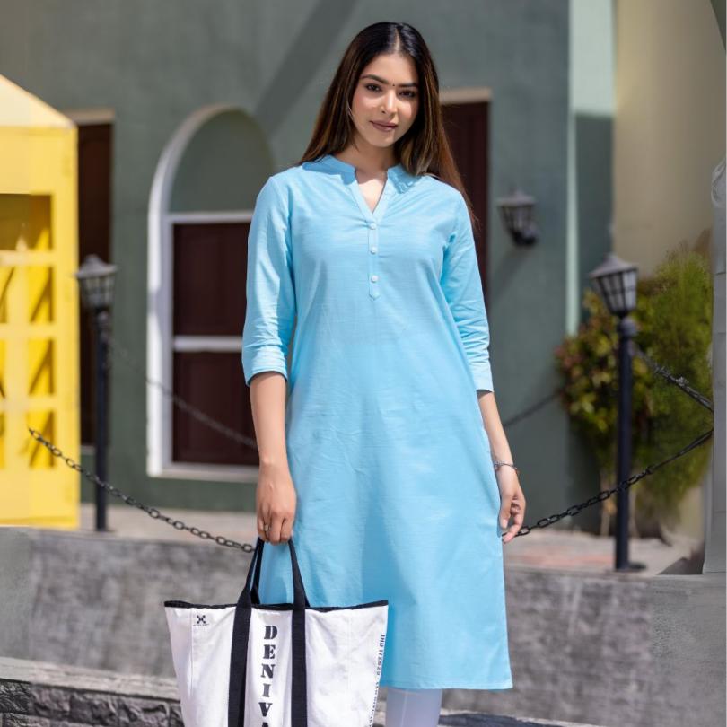 Sky 100% Premium Cotton Long Kurta - Long kurta