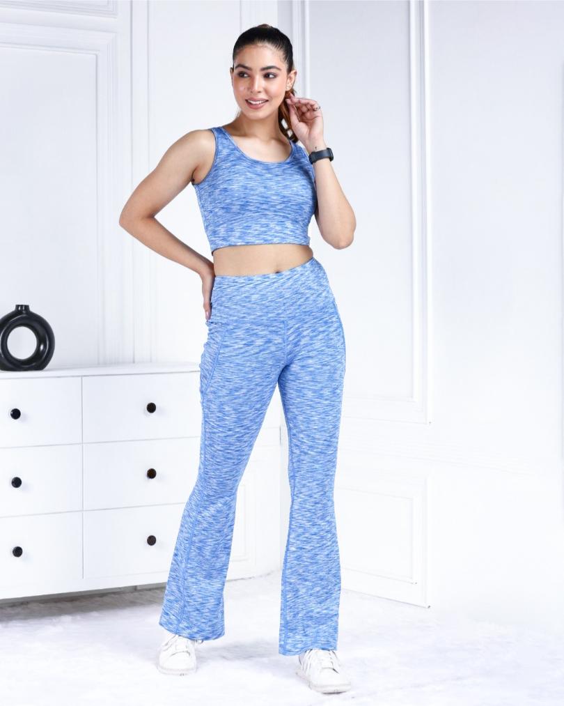 Sky Blue Melange Active Flare Pants - Active melange flare pants