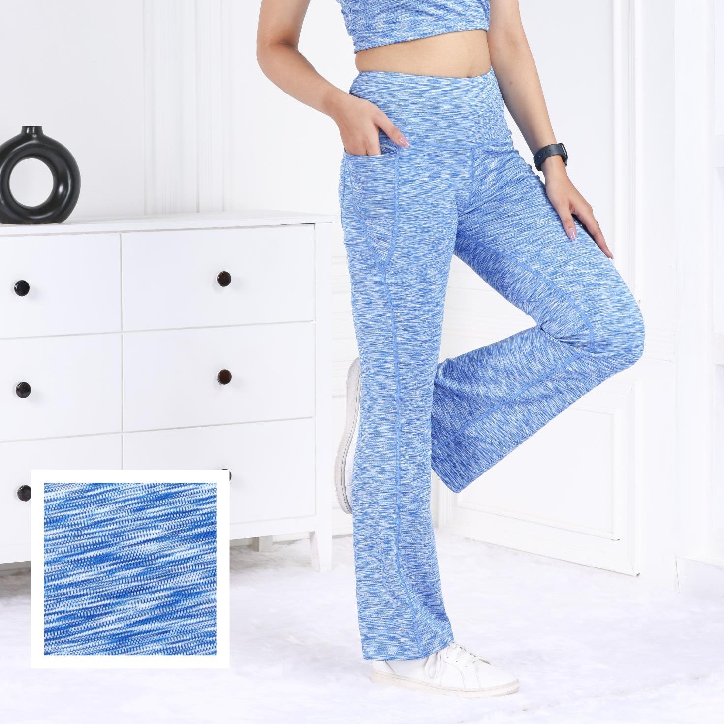 Sky Blue Melange Active Flare Pants - Active melange flare pants