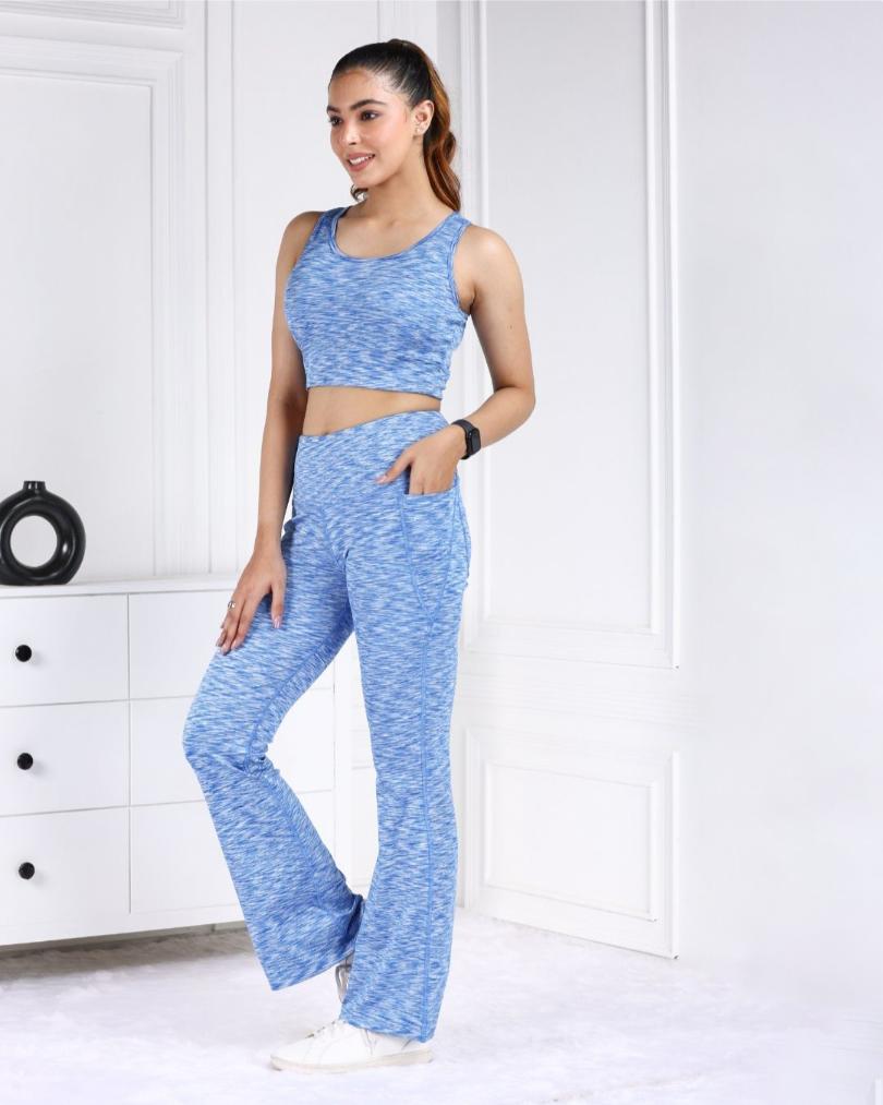 Sky Blue Melange Active Flare Pants - Active melange flare pants