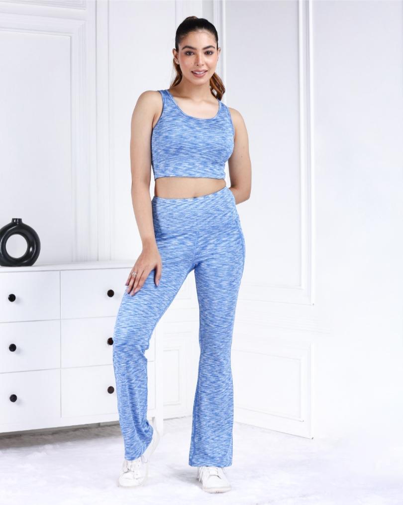 Sky Blue Melange Active Flare Pants - Active melange flare pants